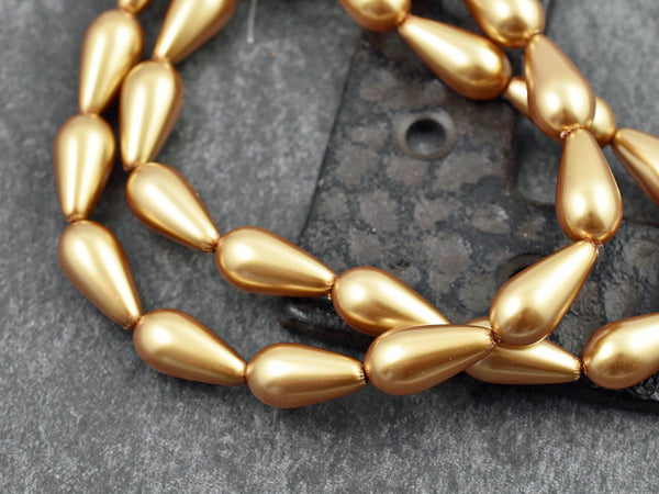 Pearl Beads - Glass Beads - Tear Drop Bead - Gold Beads - Wedding Jewelry Beads - 15x8mm - 16" Strand - (B610)