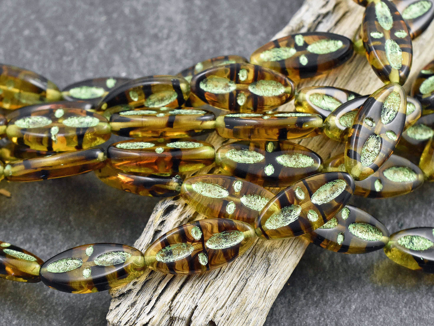 Statement Beads - Czech Glass Beads - Picasso Beads - Marquise Beads - Spindle Beads - 20x8mm - 10pcs (6136)