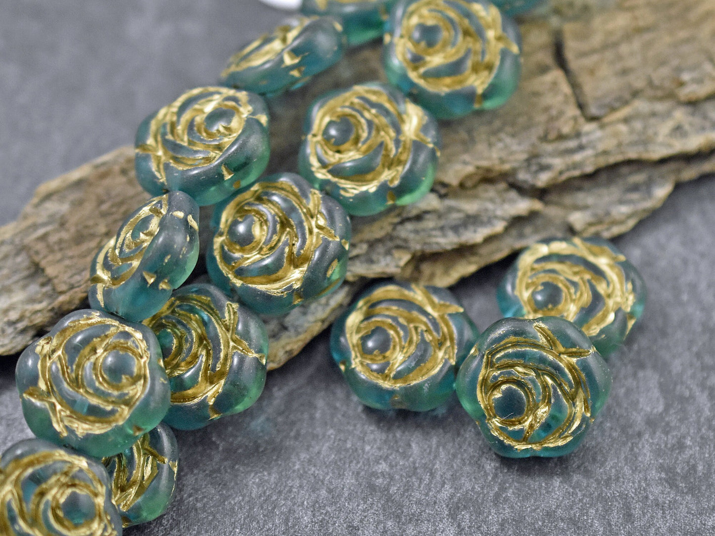 Flower Beads - Czech Glass Beads - Picasso Beads - Coin Beads - Rose Beads - 16mm - 6pcs (A663)