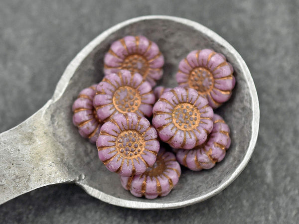 Czech Glass Beads - Flower Beads - Sunflower Beads - Picasso Beads - Coin Beads - 13mm - 12pcs (5901)