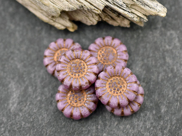 Czech Glass Beads - Flower Beads - Sunflower Beads - Picasso Beads - Coin Beads - 13mm - 12pcs (5901)