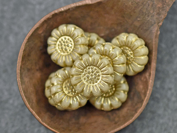 Czech Glass Beads - Picasso Beads - Flower Beads - Sunflower Beads - Coin Beads - 13mm - 12pcs (3370)