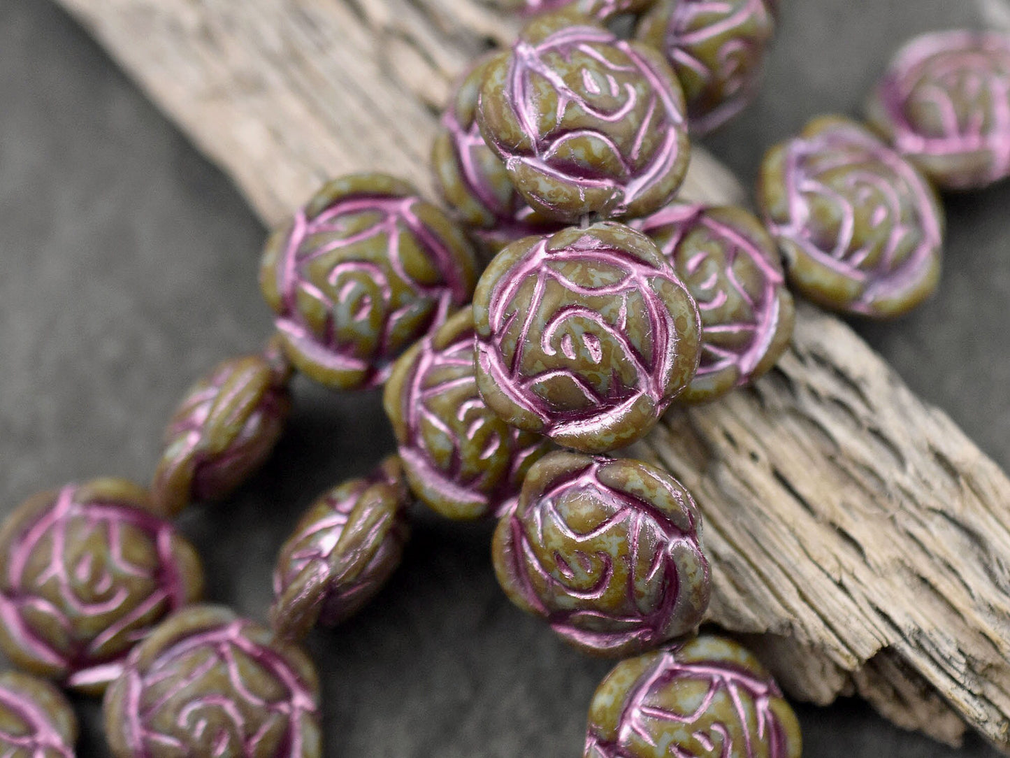 Czech Glass Beads - Picasso Beads - Coin Beads - Flower Beads - Rose Beads - 17mm - 6pcs (306)