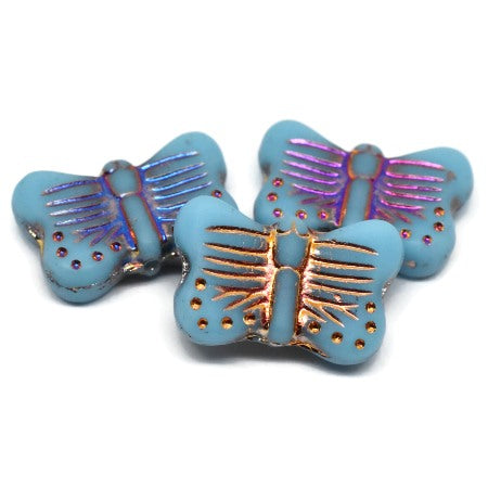 *10* 16x11mm Metallic Volcano Washed Opaque Sky Blue Butterfly Beads