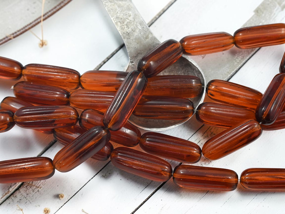 *7* 28x10mm Root Beer Topaz Vintage Oval Fan Pull Beads