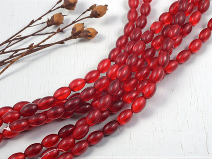 *17* 11x7mm Siam Ruby Oval Rice Beads