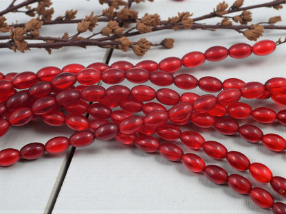 *17* 11x7mm Siam Ruby Oval Rice Beads