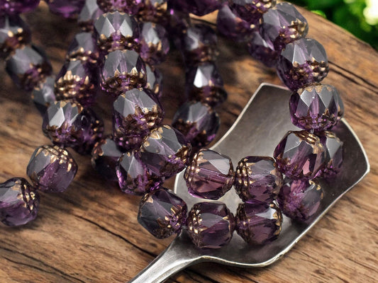 *15* 8mm Bronze Washed Amethyst Fire Polished Cathedral Beads