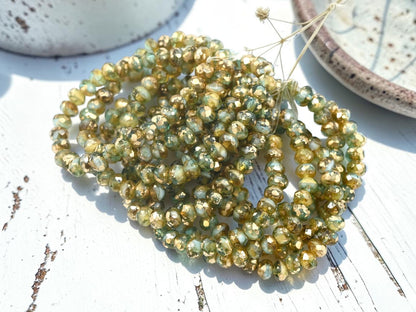 *30* 3x5mm Antique Gold Washed Aqua Amber Fire Polished Rondelle Beads