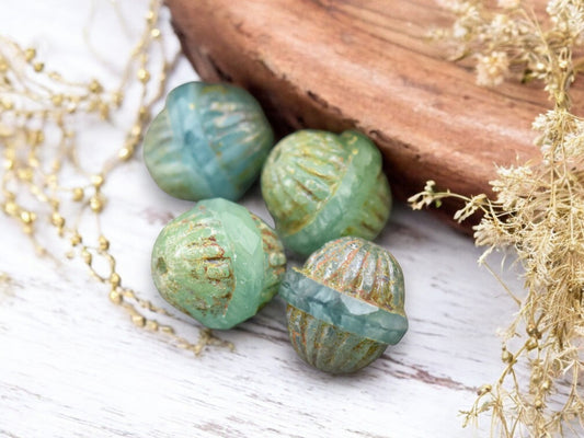 *4* 12x11mm Green Opal Picasso Center Cut Saturn Beads