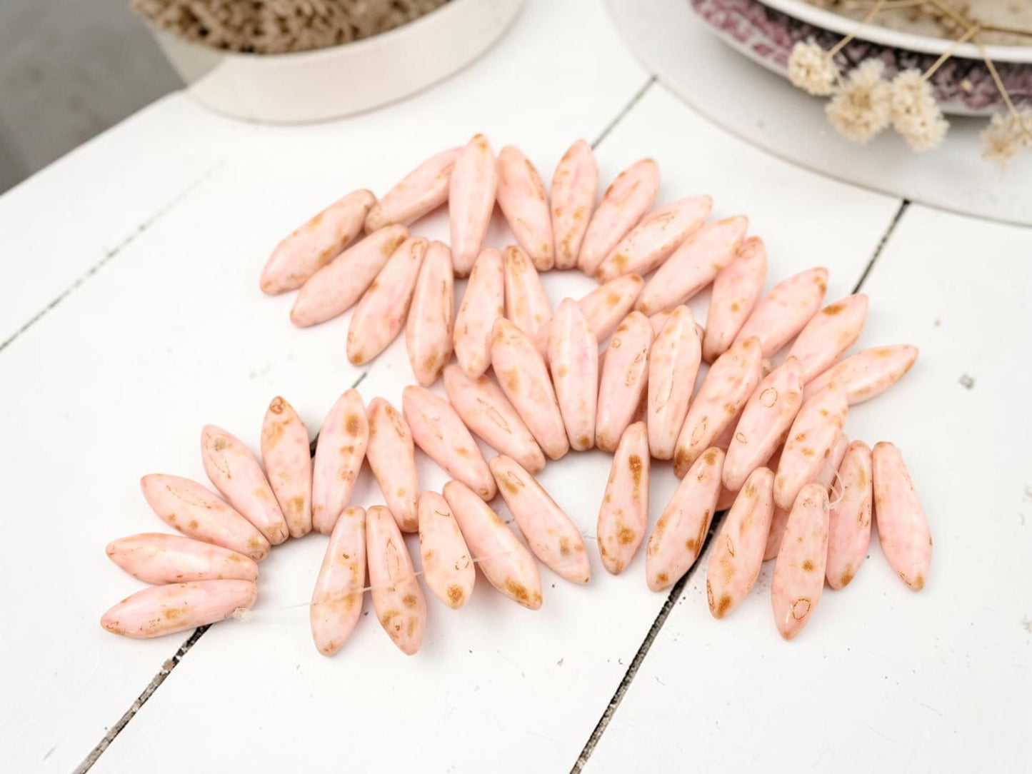 *25* 5x16mm Pink Marble Picasso Dagger Beads