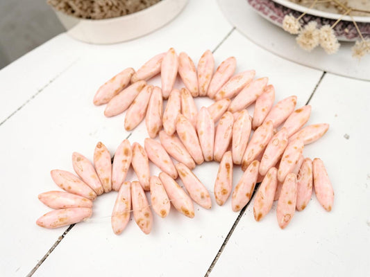 *25* 5x16mm Pink Marble Picasso Dagger Beads