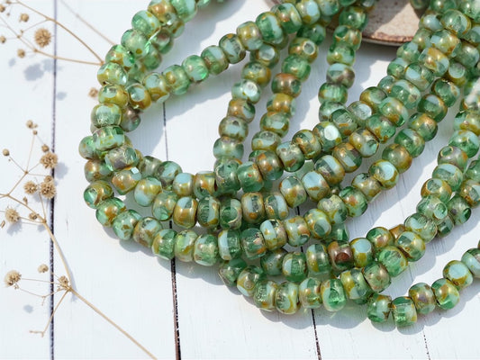 *50* 4x3mm Emerald Turquoise Picasso Trica Beads
