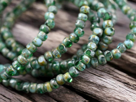 *50* 4x3mm Emerald Turquoise Picasso Trica Beads
