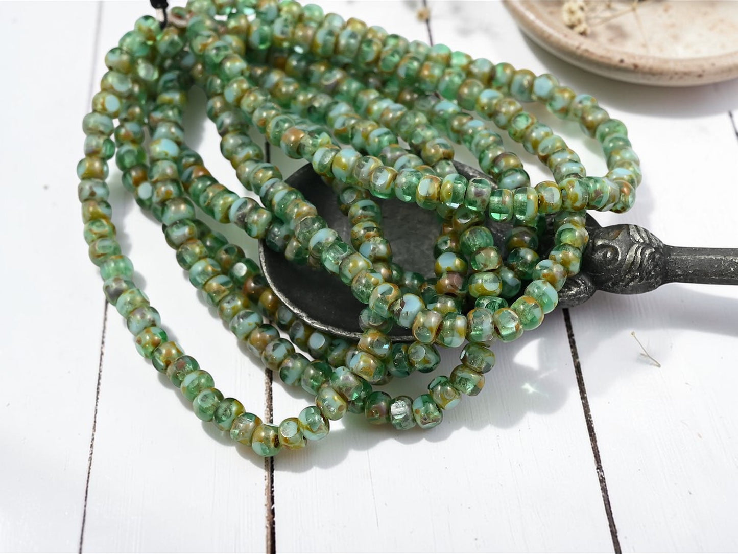 *50* 4x3mm Emerald Turquoise Picasso Trica Beads