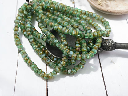 *50* 4x3mm Emerald Turquoise Picasso Trica Beads