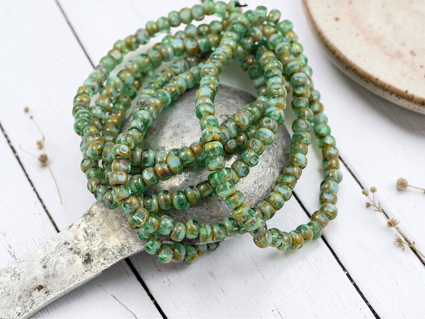 *50* 4x3mm Emerald Turquoise Picasso Trica Beads