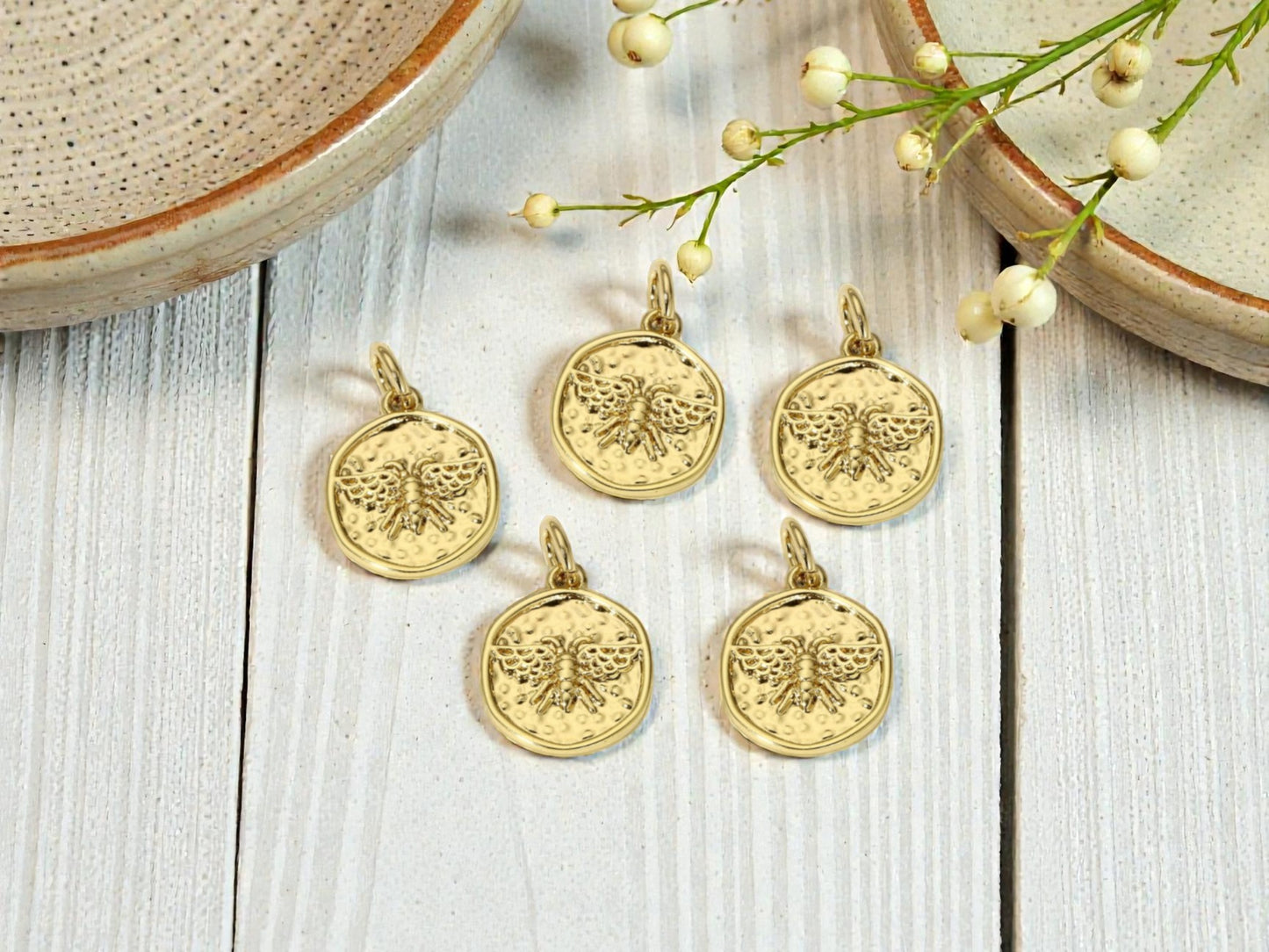 *5* 17x12mm 18k Gold Plated Bee Charms