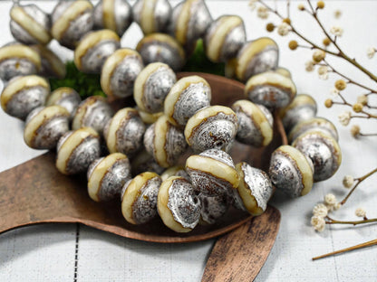 *15* 8x10mm Silver Picasso Washed Opaque Beige Saturn Beads