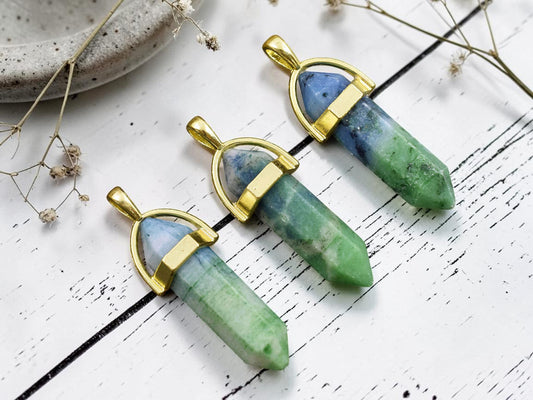 40mm Gold Tone Natural Dyed Calcite Double Terminated Bullet Pendant
