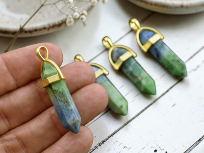 40mm Gold Tone Natural Dyed Calcite Double Terminated Bullet Pendant