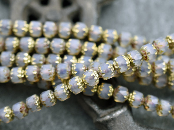 *20* 6mm Gold Washed Matte Gray Crystal Opaline Picasso Cathedral Beads
