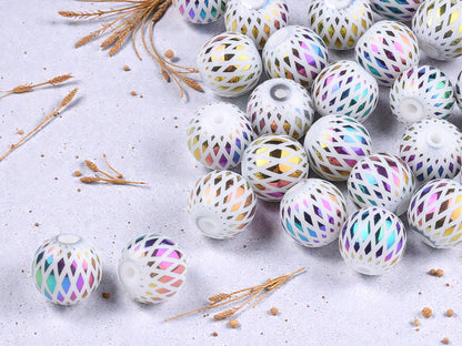 *25* 8mm Rainbow Metallic Electroplated White Round Beads