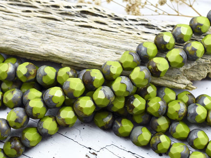 *19* 8mm Chartreuse Picasso Central Cut Beads