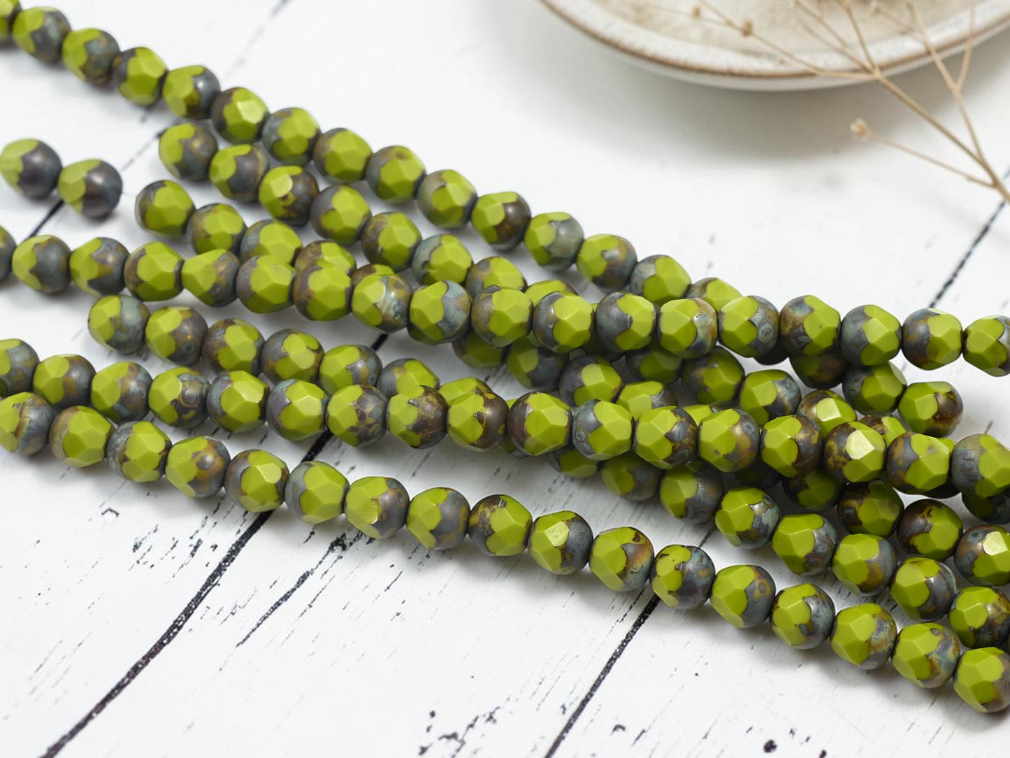 *19* 8mm Chartreuse Picasso Central Cut Beads