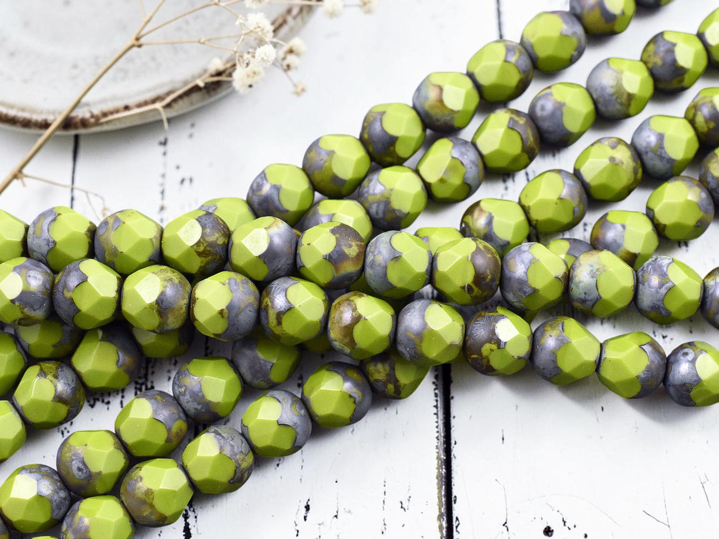 *19* 8mm Chartreuse Picasso Central Cut Beads