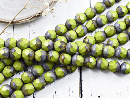 *19* 8mm Chartreuse Picasso Central Cut Beads