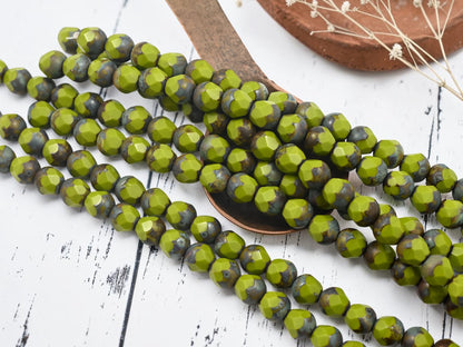 *19* 8mm Chartreuse Picasso Central Cut Beads