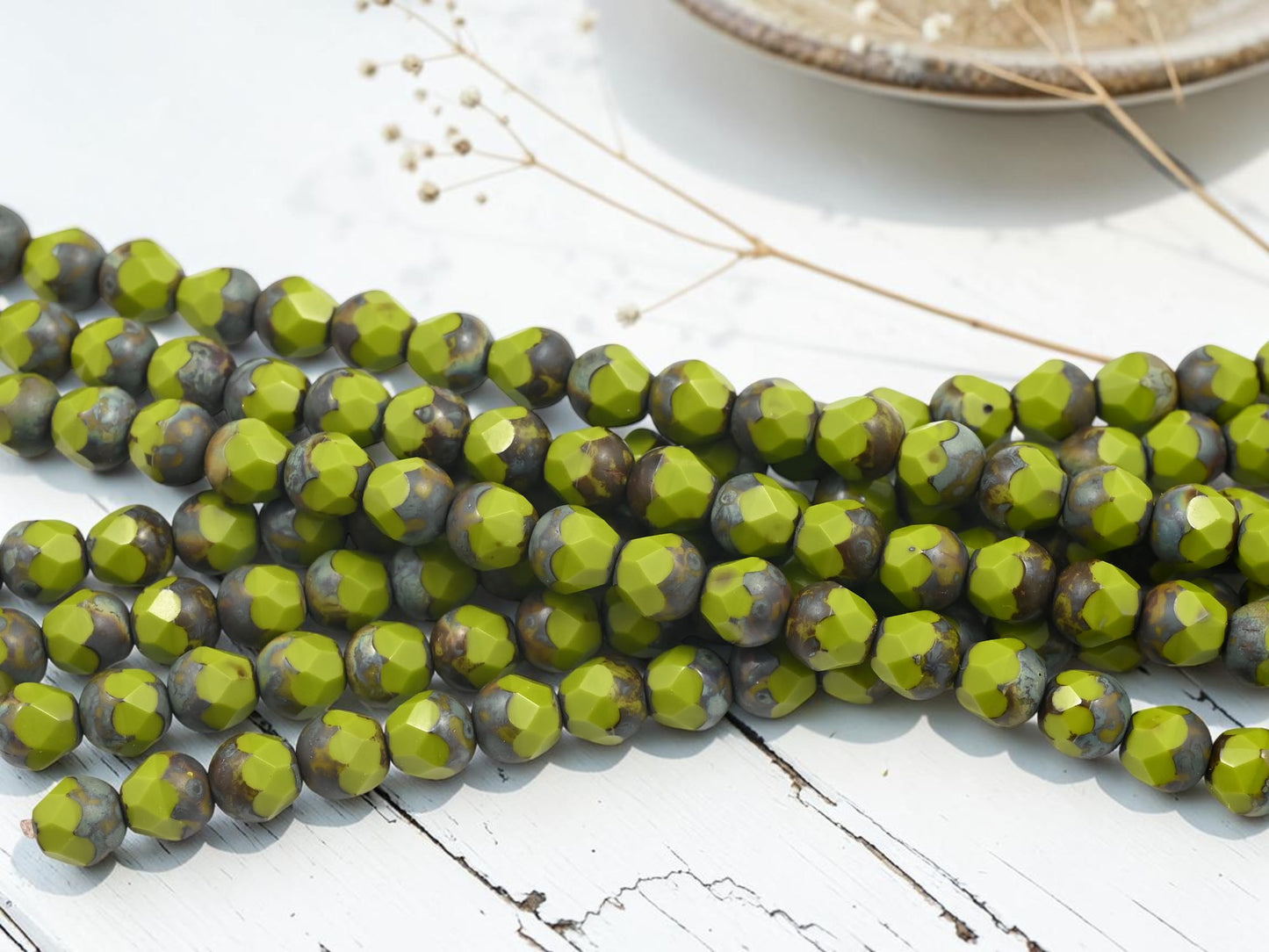*19* 8mm Chartreuse Picasso Central Cut Beads