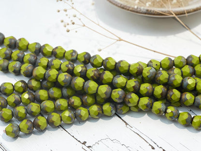 *19* 8mm Chartreuse Picasso Central Cut Beads