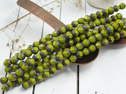 *19* 8mm Chartreuse Picasso Central Cut Beads