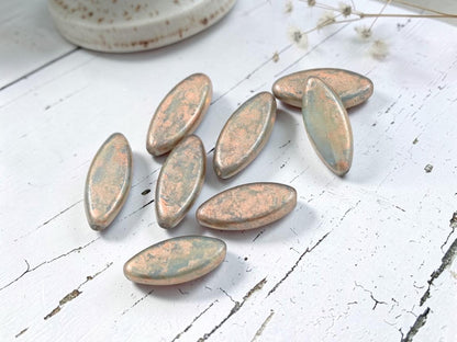 *8* 18x8mm  Gold Washed Matte Aqua Spindle Beads
