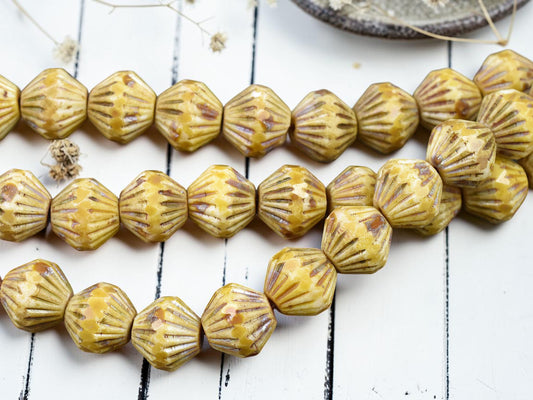 *10* 10mm Antique Ivory Picasso Central Cut Bicone Beads