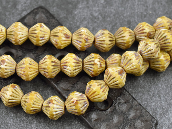*10* 10mm Antique Ivory Picasso Central Cut Bicone Beads