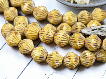 *10* 10mm Antique Ivory Picasso Central Cut Bicone Beads