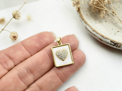 20x16mm 18k Gold Plated Brass Micro Pave Cubic Zirconia Square Shell Heart Pendant