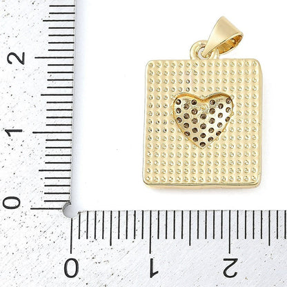 20x16mm 18k Gold Plated Brass Micro Pave Cubic Zirconia Square Shell Heart Pendant