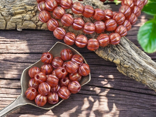 *25* 6mm Metallic Pink Washed Red Crystal Large Hole Melon Beads