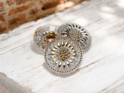 18mm Daisy Button Transparent Glass with Gold Accents - Czech Glass Buttons