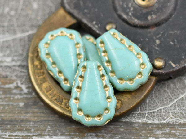 *8* 17x12mm Gold Washed Opaque Turquoise Lacy Teardrop Beads