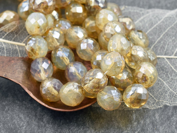 *15* 12mm Champagne Luster Picasso Fire Polished Round Beads