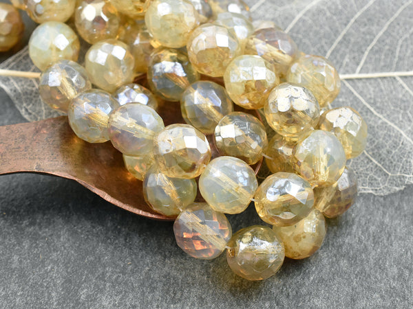 *15* 12mm Champagne Luster Picasso Fire Polished Round Beads
