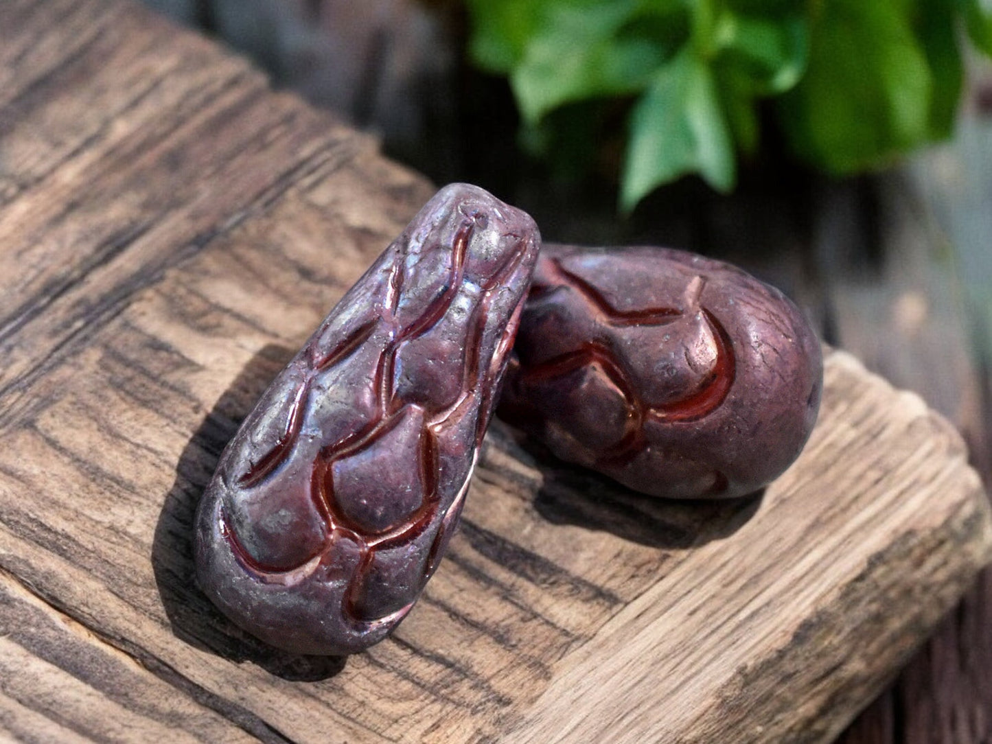 *6* 25x12mm Red Wine Nebula Mermaid Scale Large Drop Beads