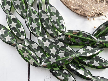 *8* 25x10mm Transparent Sage Star Spindle Beads