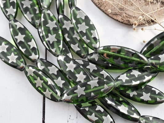 *8* 25x10mm Transparent Sage Star Spindle Beads