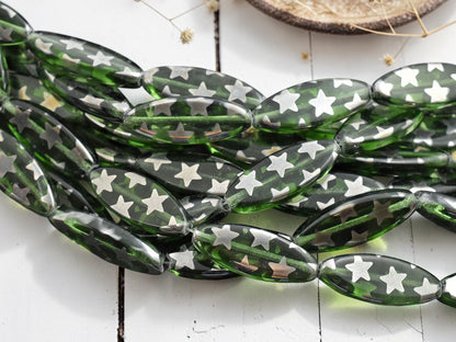*8* 25x10mm Transparent Sage Star Spindle Beads